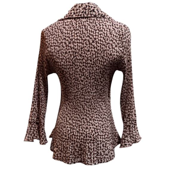 VINTAGE Blouse Top M Accordion Pleated‎ Lightweight Animal Print Cheetah Flutter - Picture 3 of 8